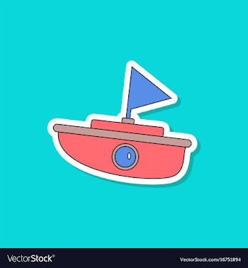 Paper sticker on stylish background kids toy boat vector image