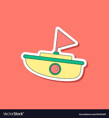 Paper sticker on stylish background kids toy boat vector image