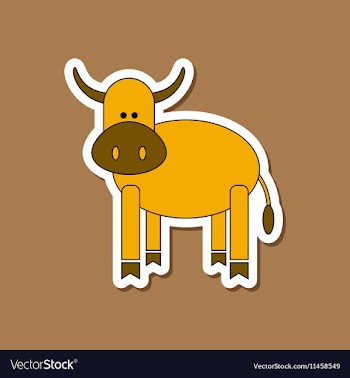 Paper sticker on stylish background Kids toy cow vector image