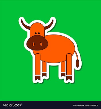 Paper sticker on stylish background kids toy cow vector image