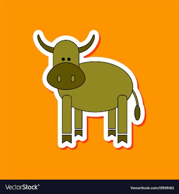 Paper sticker on stylish background kids toy cow vector image