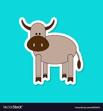 Paper sticker on stylish background kids toy cow vector image