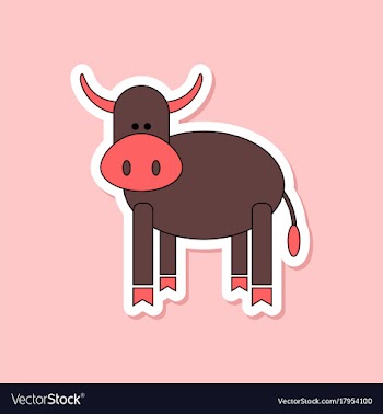 Paper sticker on stylish background kids toy cow vector image