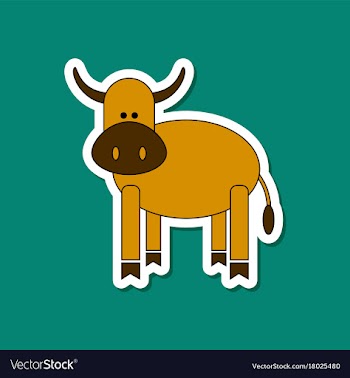 Paper sticker on stylish background kids toy cow vector image