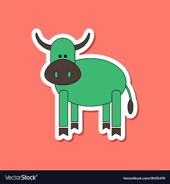 Paper sticker on stylish background kids toy cow vector image