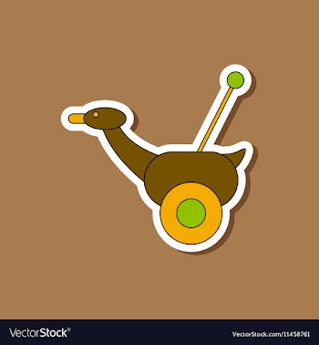 Paper sticker on stylish background Kids toy duck vector image