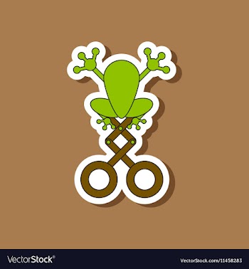 Paper sticker on stylish background Kids toy frog vector image