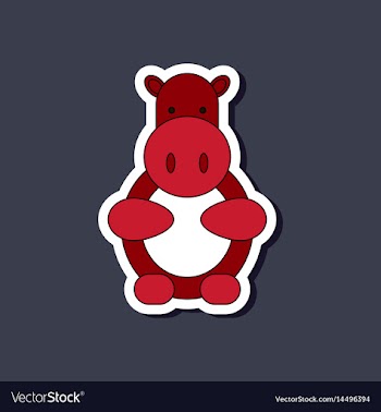 Paper sticker on stylish background kids toy hippo vector image