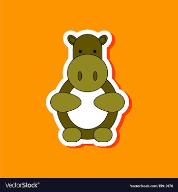 Paper sticker on stylish background kids toy hippo vector image