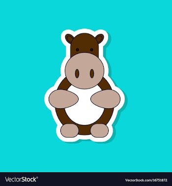 Paper sticker on stylish background kids toy hippo vector image