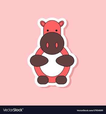 Paper sticker on stylish background kids toy hippo vector image