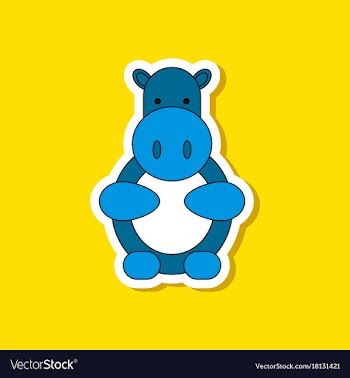 Paper sticker on stylish background kids toy hippo vector image