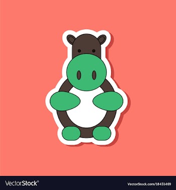 Paper sticker on stylish background kids toy hippo vector image