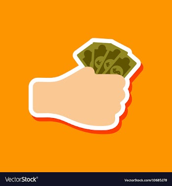 Paper sticker on stylish background money in hand vector image