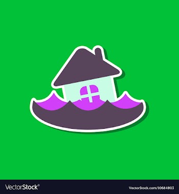 Paper sticker on stylish background of flood house vector image
