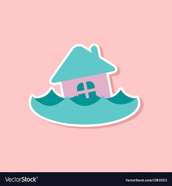 Paper sticker on stylish background of flood house vector image