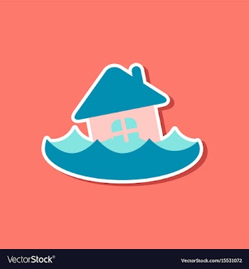 Paper sticker on stylish background of flood house vector image