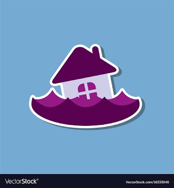 Paper sticker on stylish background of flood house vector image