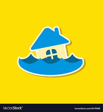 Paper sticker on stylish background of flood house vector image