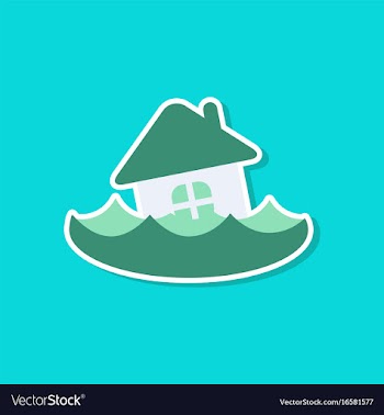 Paper sticker on stylish background of flood house vector image