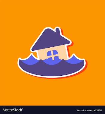 Paper sticker on stylish background of flood house vector image