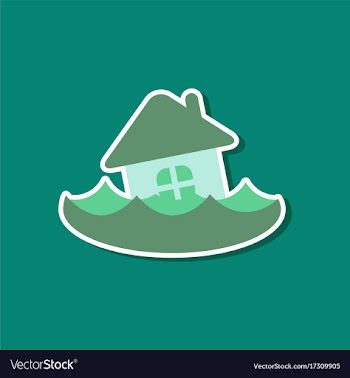 Paper sticker on stylish background of flood house vector image