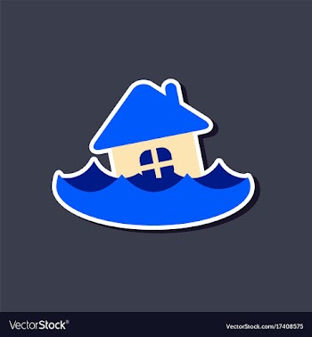 Paper sticker on stylish background of flood house vector image