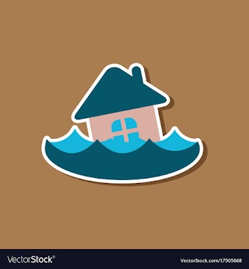 Paper sticker on stylish background of flood house vector image