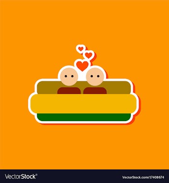 Paper sticker on stylish background of gays in bed vector image