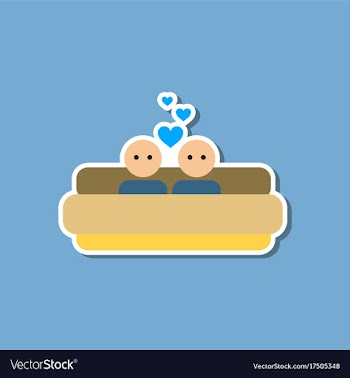 Paper sticker on stylish background of gays in bed vector image