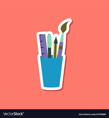 Paper sticker on stylish background pencil ruler vector image