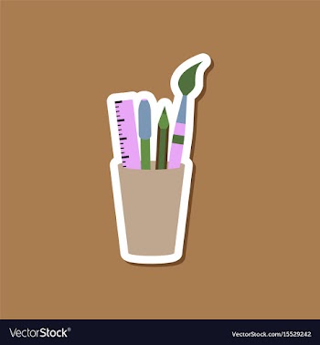 Paper sticker on stylish background pencil ruler vector image