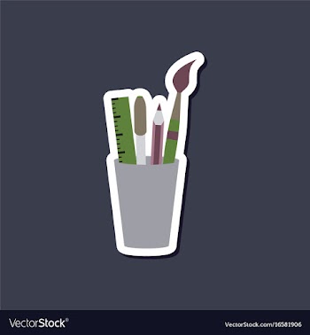 Paper sticker on stylish background pencil ruler vector image