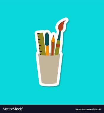 Paper sticker on stylish background pencil ruler vector image