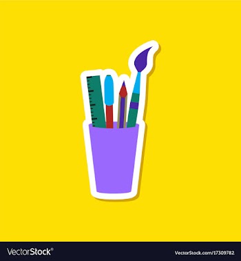 Paper sticker on stylish background pencil ruler vector image