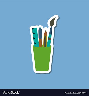 Paper sticker on stylish background pencil ruler vector image
