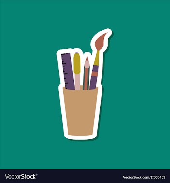 Paper sticker on stylish background pencil ruler vector image