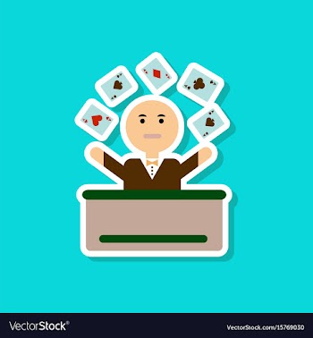 Paper sticker on stylish background poker man vector image