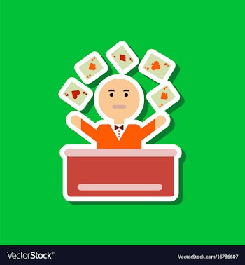 Paper sticker on stylish background poker man vector image