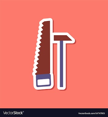 Paper sticker on stylish background saw and hammer vector image