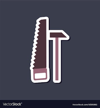 Paper sticker on stylish background saw and hammer vector image