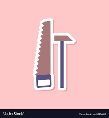 Paper sticker on stylish background saw and hammer vector image