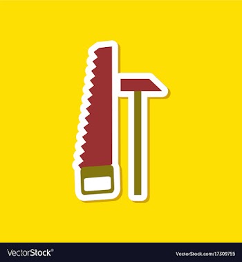 Paper sticker on stylish background saw and hammer vector image