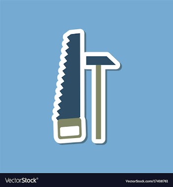 Paper sticker on stylish background saw and hammer vector image