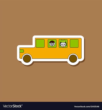 Paper sticker on stylish background school bus vector image