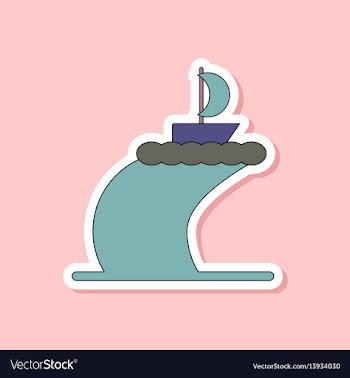 Paper sticker on stylish background ship storm vector image