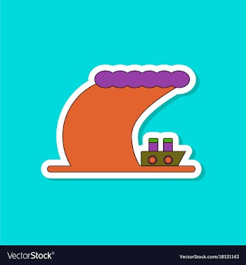Paper sticker on stylish background ship storm vector image