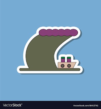 Paper sticker on stylish background ship storm vector image