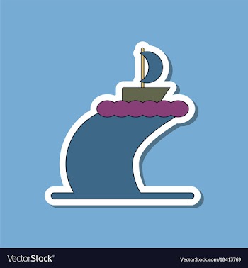 Paper sticker on stylish background ship storm vector image