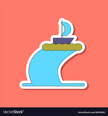 Paper sticker on stylish background ship storm vector image